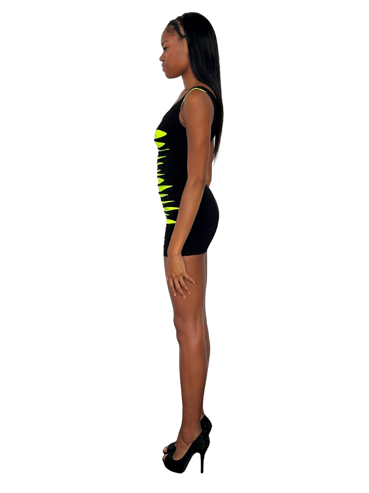 Black with Neon Cutouts Going Out Dress
